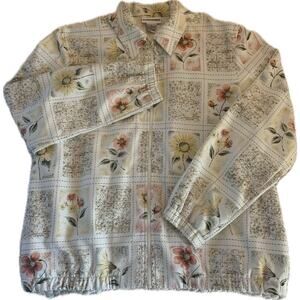 Vintage 80s Alfred Dunner Size 10 Ivory Floral Beaded/Sequined Zip Up Jacket